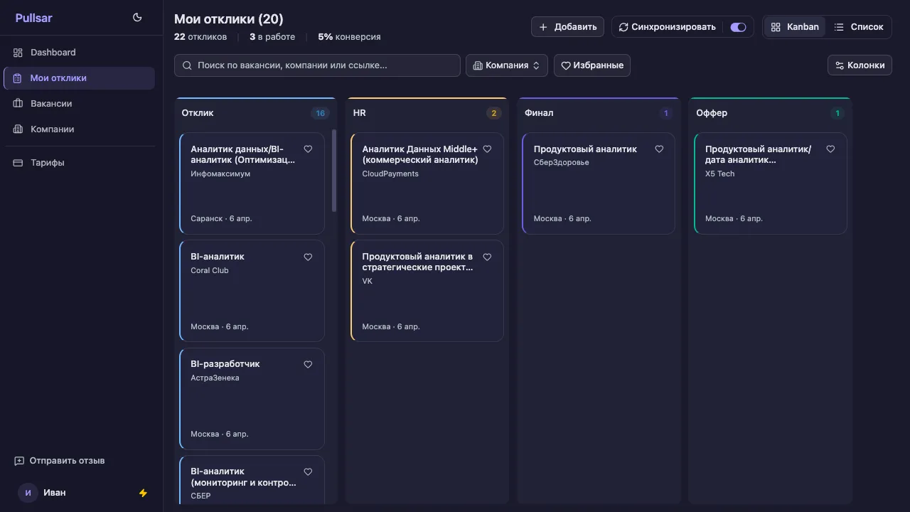 Канбан-доска откликов